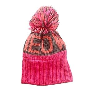 MEOW Puffy PomPom Pink Beanie Knit Cozy